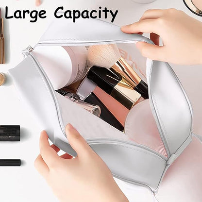 Travel Toiletry Bag for Women Men, Translucent Waterproof Travel Makeup Cosmetic Pouch Traveling Organizer for Toiletries, Cosmetic, Accessories (A-White)
