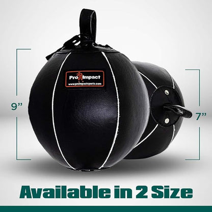 PRO IMPACT Genuine Leather Double End Boxing Punching Bag - Speed Striking & Dodge Training Ball for MMA, Muay Thai, Boxing, Gym Workout - Includes Cords & Hooks for Easy Setup