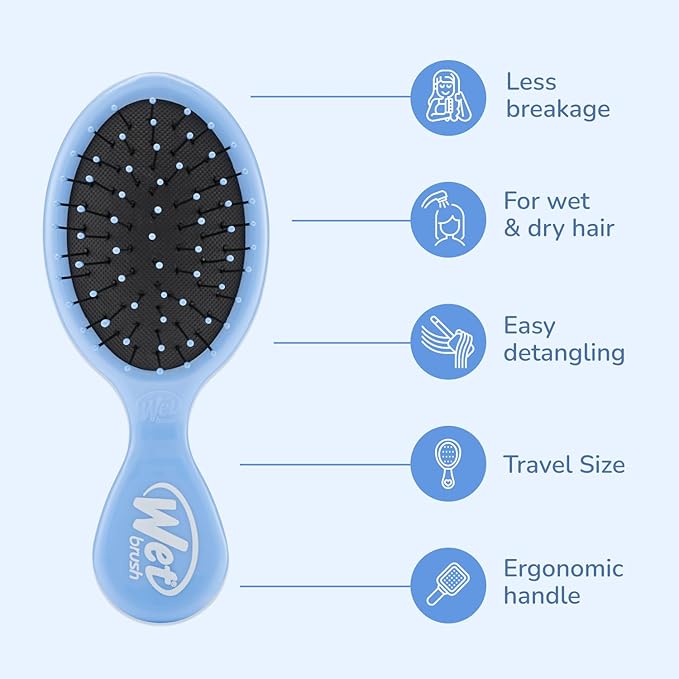 Wet Brush Detangling Brush, Mini Detangler (Sky), Wet & Dry Tangle-Free Hair Brush for Women & Men, No Tangle, Soft and Flexible Bristles for Straight, Curly, and Thick Hair (Pack of 2)