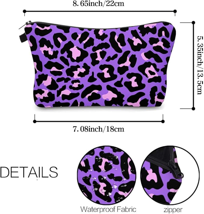 Cute Travel Makeup Bag Cosmetic Bag Small Pouch Gift for Women (Cheetah Print Purple)