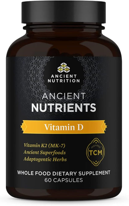 Vitamin D Supplement by Ancient Nutrition, 5,000 IU Vitamin D for Immune Support, Made from Bone Broth and Mushroom Extract, Supports Healthy Inflammation, Paleo and Keto Friendly, 60 Capsules