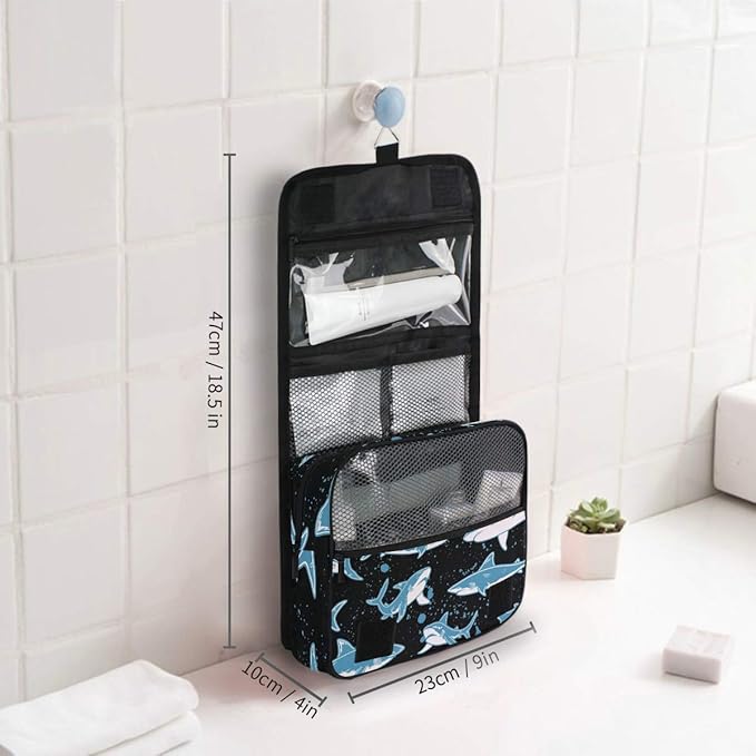 senya Hanging Travel Toiletry Bag Kit Boys Makeup Case Cosmetics Organizer for Men Women (Undersea Shark)