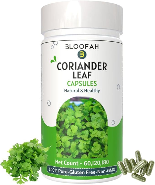Coriander Leaf Capsules 500mg - 120 Count | 100% Pure Coriander Extract 10:1 (Coriandrum sativum) Leaf Powder Supplement | Natural Body Cleansing & Detox | Non-GMO, Gluten Free Formula