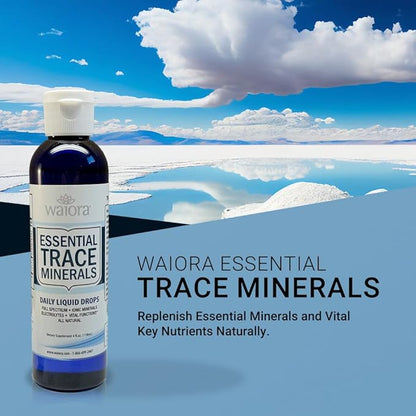 Waiora Essential Trace Minerals | Help Replenish Key Trace Minerals | 60+ Ionic Trace Minerals | Support Body’s Essential Functions, pH Balance | Plus Electrolytes for Hydration (1 Bott / 48 serv)