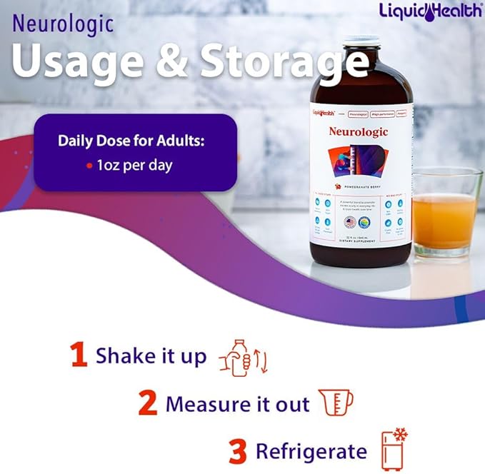 LIQUIDHEALTH Brain Booster Neurologic Liquid Vitamins Memory Focus Concentration Support for Adults, Learning Healthy Cognitive Alertness Multivitamins Brain Food 32 Fl Oz (2 Pack)
