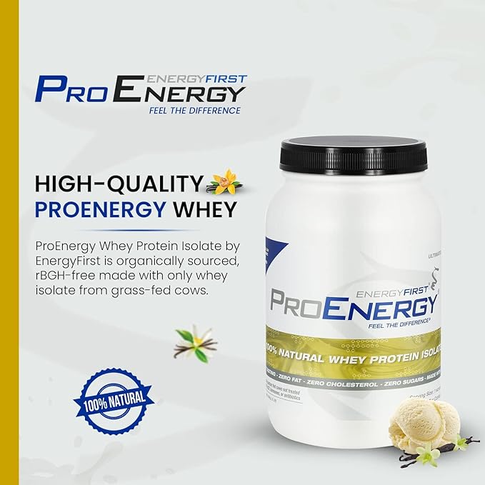 EnergyFirst Vanilla Whey Protein Isolate - Grass Pasture Fed, Zero Lactose, Gluten-Free, All-Natural | Sugar-Free Shake for Keto & Recovery, 2lb