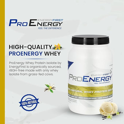 EnergyFirst Vanilla Whey Protein Isolate - Grass Pasture Fed, Zero Lactose, Gluten-Free, All-Natural | Sugar-Free Shake for Keto & Recovery, 2lb