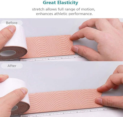 OBTANIM 2 Rolls Waterproof Breathable Kinesiology Tape, Athletic Elastic Kneepad Muscle Pain Relief Knee Taping for Gym Fitness Running Tennis Swimming (Skin)