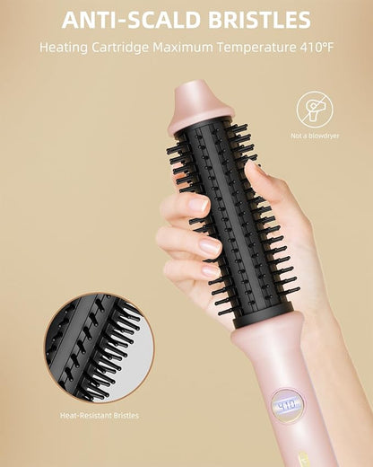 Thermal Brush, 1.26 Inch Heated Round Brush Hair Curling Iron with 10 Temp Settings, 30s Fast Heat for Curling & Volumizing, Anti-Frizz Hair Styler for Long Hair, Pink