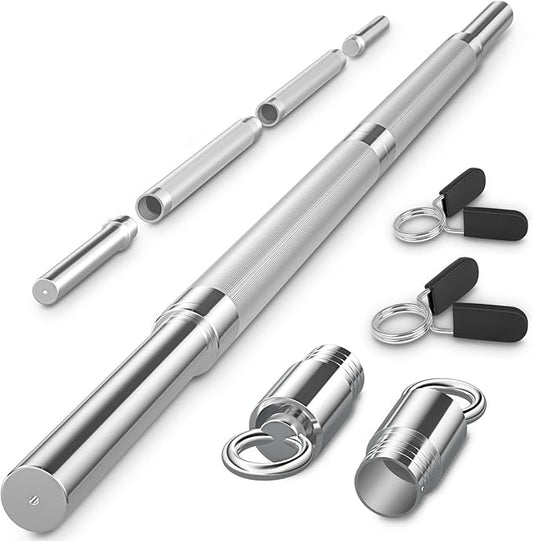 DASKING Barbell Bar - Upgraded Multifunction 4ft Weight 1.1 Inch 2 Spring