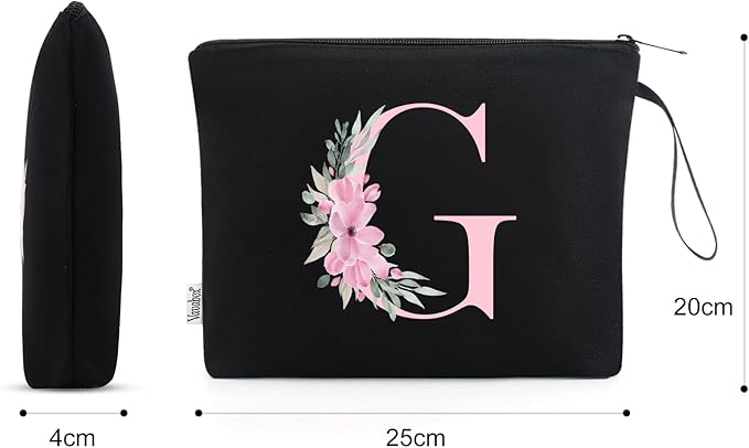 Vavabox A-Z Personalized Makeup Bag, Birthday Gifts for Women Mom, Gifts for Best Friend, Bride Bridesmaid Cosmetic bag (G, Black)