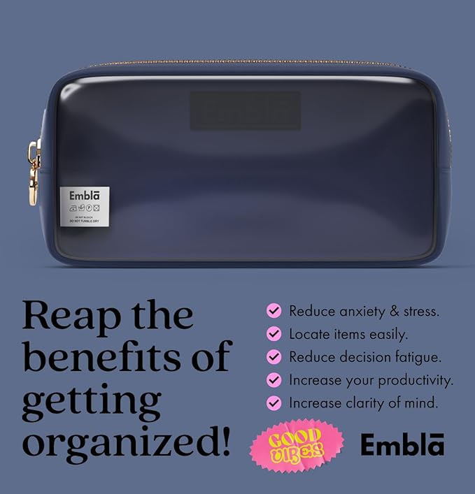Embla Clear Cosmetic Bag Makeup Case, Clear Zipper Make Up Pouch and Toiletry Travel Tote, Cute Skincare Pouches for Women Girls, Preppy Purse Cosmetic Organizer, Small Makeup Bags, Sapphire