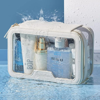 ROWNYEON Clear Makeup Case Toiletry Bag Multipurpose Travel Makeup Train Case Portable Cosmetic Organizer Transparent Storage Bag