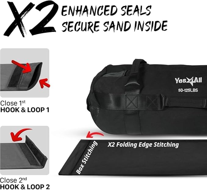 Yes4All Sandbags for Working Out, Adjustable Sand Bags for Weight Training with Handles, Multiple Colors & Sizes 5-200lbs