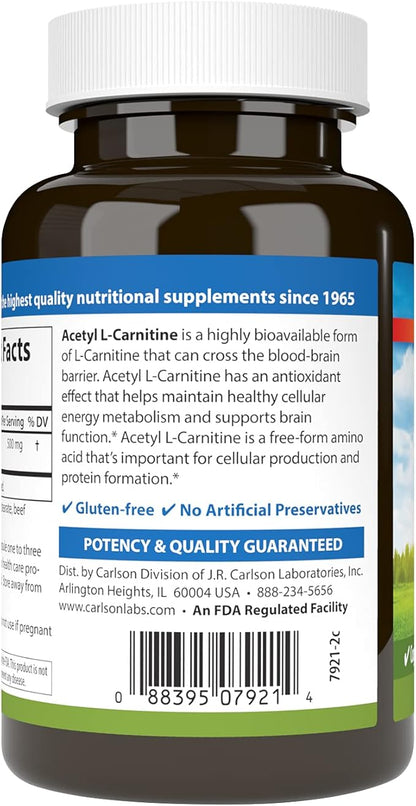 Carlson Labs Acetyl L-Carnitine, 500mg, 120 Capsules
