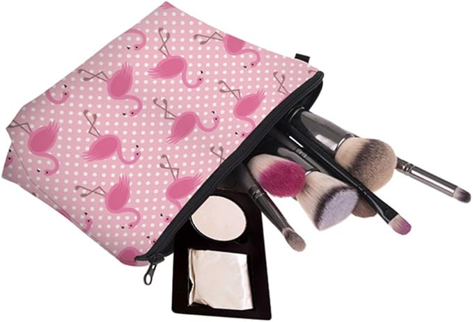Cute Travel Makeup Bag Cosmetic Bag Small Pouch Gift for Women (Pink Flamingo)