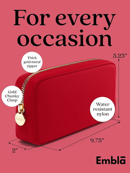 Embla Makeup Bag Travel Cosmetics Pouch and Toiletry Bag, Nylon Zipper Pouch Purse, Cute Make Up Organizer Storage Tote for Women Girls, Waterproof Travel Skincare Case, Small Makeup Bags, Scarlett