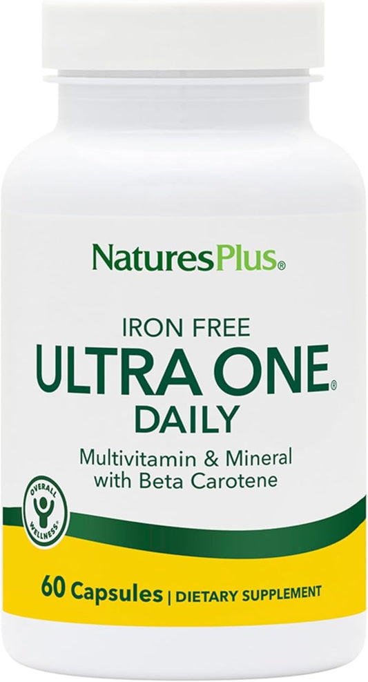 Natures Plus Ultra One Iron Free - 60 Easy to Swallow Capsules - High Potency Once Daily Multivitamin & Mineral Supplement - Natural Energy - Vegetarian, Gluten-Free - 60 Servings
