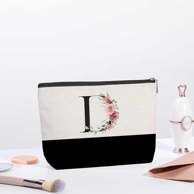 Initial Makeup Bag, Personalized Gifts for Women, Personalized Makeup Bag, Bridesmaid Gifts, Cosmetic bags for Women (Letter D)