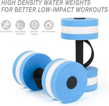 NEAGLORY 6 Pieces Aquatic Exercise Set Water Aerobics Set Pool Fitness Equipment Foam Water Dumbbell, Swim Aquatic Cuffs, Swimming Gloves for Exercise, Blue