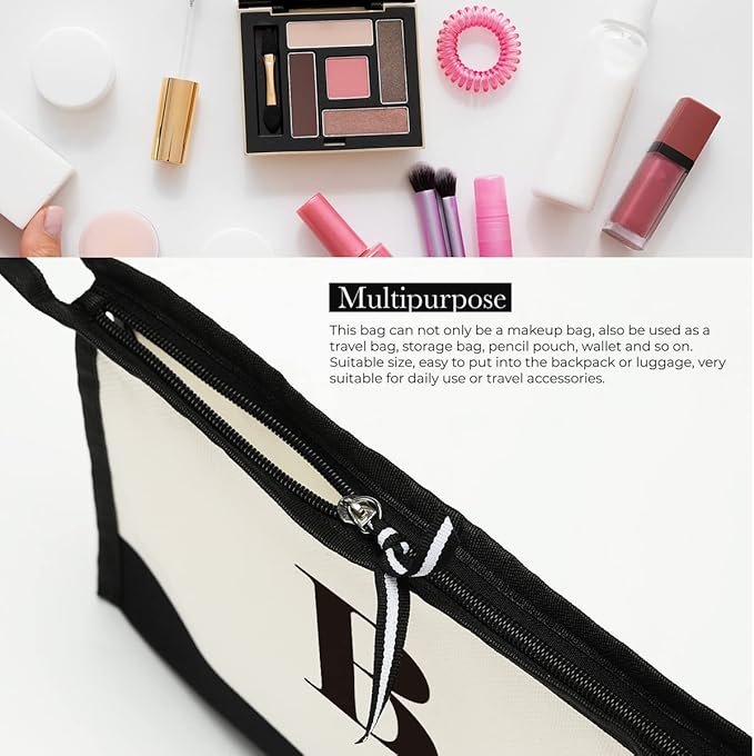 Monogrammed for Women Initial bridesmaid gifts, Personalized monogram Monogram Cosmetic Bag,Travel Makeup Bag Suitable for Wedding weekend Beach Gift for Women Teachers Friends.Pure letters B