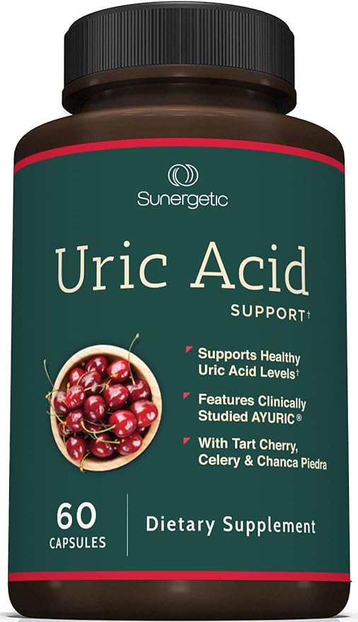 Sunergetic Premium Uric Acid Support Supplement – Uric Acid Cleanse & Kidney Support – Includes Tart Cherry, Chanca Piedra, Celery Extract & Turmeric - Uric Acid Support Formula – 60 Veggie Capsules