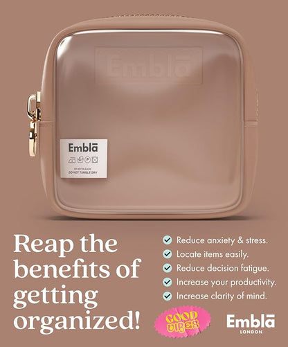 Embla Clear Cosmetic Bag Makeup Case, Clear Zipper Make Up Pouch and Toiletry Travel Tote, Cute Skincare Pouches for Women Girls, Preppy Purse Cosmetic Organizer, Mini Makeup Bags, Mocha Mousse