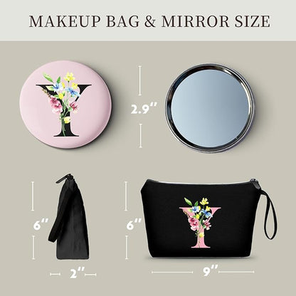 SEAMOON Women Birthday Unique Initial Funny Gifts for Teenage Girl Sister Friends Bridesmaid Personalized Travel Make up Cosmetic Bag with Mirror Valentines Mothers Day Christmas Graduation Y