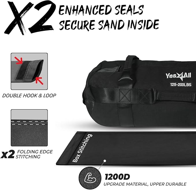 Yes4All Sandbags for Working Out, Adjustable Sand Bags for Weight Training with Handles, Multiple Colors & Sizes 5-200lbs