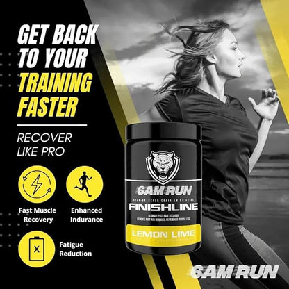 6AM Run Finishline - Amino Energy Powder - Post Run Recovery Drink - Branch Chain Amino Acids Powder - Heal and Recovery Powder - Keto Post Workout Powder - Lemon Lime BCAA Powder - 50 Scoops