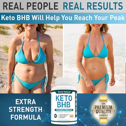 Purely Optimal Keto BHB Exogenous Ketones Supplement - Keto Diet Pills for Ketosis, Energy, Focus, Metabolism - for Women and Men (120 Capsules)