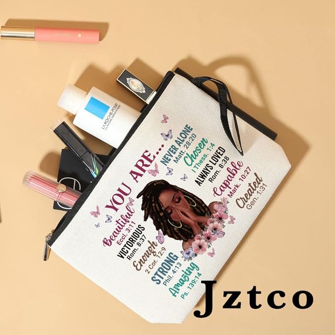 Jztco Inspirational Makeup Bag Christian Gifts You Are Beautiful Strong Amazing Created Travel Makeup Zipper Bag Girl for Women Friends Sisters Mom Aunt Faith Cosmetic Bag