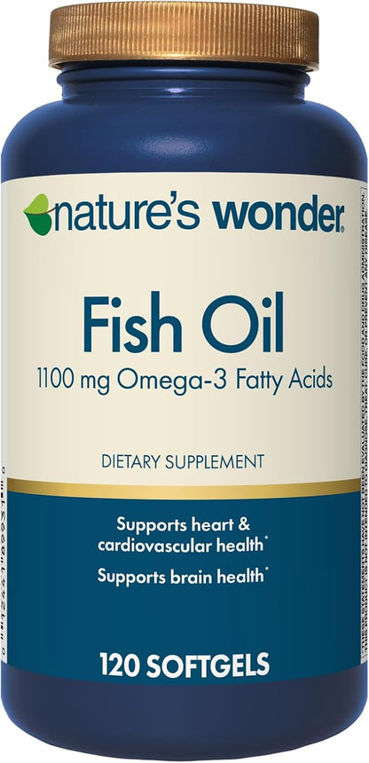 Nature's Wonder Fish Oil 1100 mg Omega-3 Fatty Acids, EPA & DHA for Healthy Joints, Heart, Immune System, 120 Day Supply of Softgels