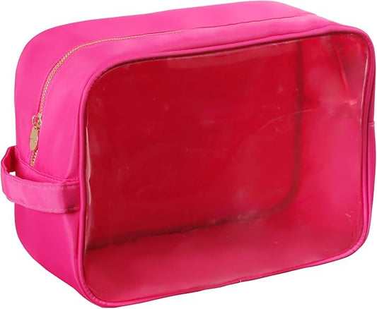 Clear Makeup Bag Preppy Stuff Bag Transparent Makeup Pouch Women Travel Clear Toiletry Bag TPU and Nylon Cosmetic Pouch (Extral-Large, HotPink)