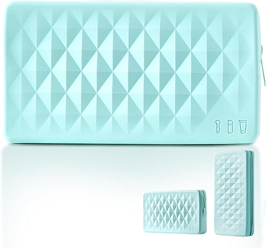 Silicone Makeup Brush Storage Bag,Travel Cosmetic Bag for Women,Zipper Cosmetic Bag,Organize The Beauty Tools For Easy Storage,The appearance of a diamond-shaped pattern. (Blue)