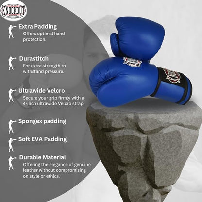 Knockout Gel Boxing Gloves for Men Women - Pro Training Sparring, Maya Hide Leather Muay Thai MMA Kickboxing, Adults-Kids Heavy Bag Workout Gloves for Boxing -Ultra-Wide Wrist Support 10 oz - 16 oz