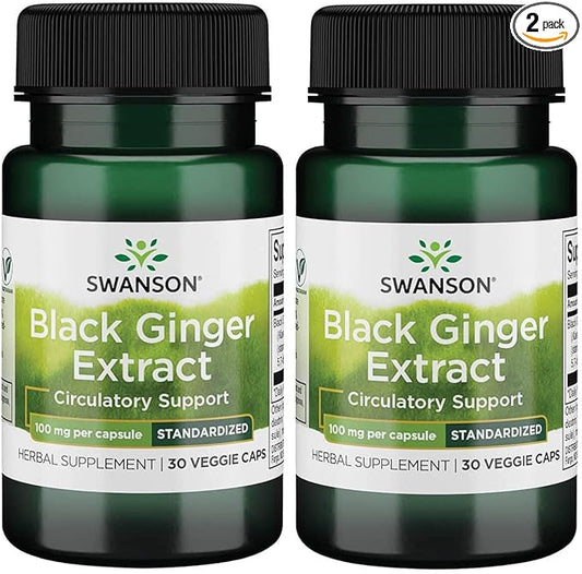 Swanson Black Ginger Extract - Promotes Healthy Blood Circulation and Physical Vigor - May Aid Heart Health, Muscle Tissue, and Mental Wellbeing - (30 Veggie Capsules, 100mg Each) 2 Pack