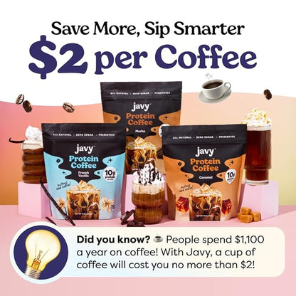 Javvy Snickerdoodle Protein Coffee - Premium Whey Protein & Instant Iced Coffee - 100% Arabica Coffee - Zero Artificial Flavors & Sweeteners, 20 Servings
