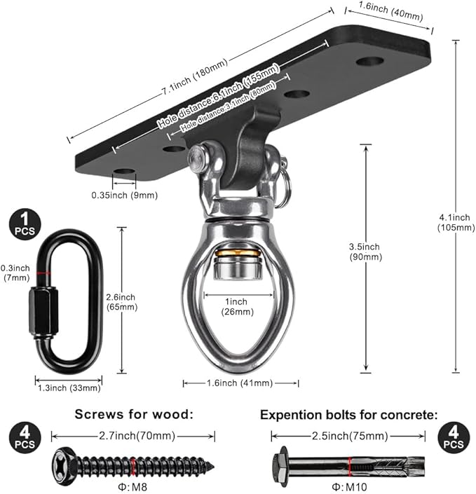 Kipika Heavy Bag Hanger - Heavy Duty Punching Bag Mount Steel Hanger Bracket, Ceiling Wall Mount Wood Beam Hook Holder for Boxing, Kickboxing, and Home Gym Fitness Equipment