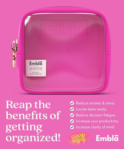 Embla Clear Cosmetic Bag Makeup Case, Clear Zipper Make Up Pouch and Toiletry Travel Tote, Cute Skincare Pouches for Women Girls, Preppy Purse Cosmetic Organizer, Mini Makeup Bags, Fuchsia