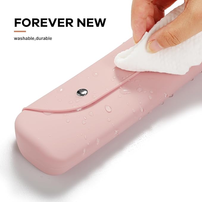 Silicone Makeup Brush Holder Travel Cosmetic Bag，Toiletry Organizer，Portable Cosmetic Organiser with Two Upgraded Anti-fall Off Magnetic Clips-Pink