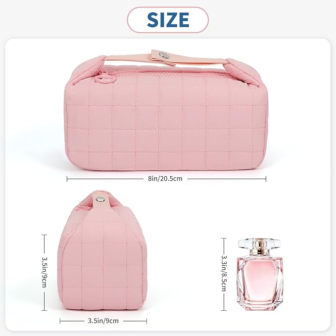 Makeup Bag Travel Cosmetic Bag for Women Girls, Zipper Make Up Pouch, Water-resistant Toiletry Bag, Portable Small Makeup Bag, Cosmetic Travel Tool Pouch, Pink