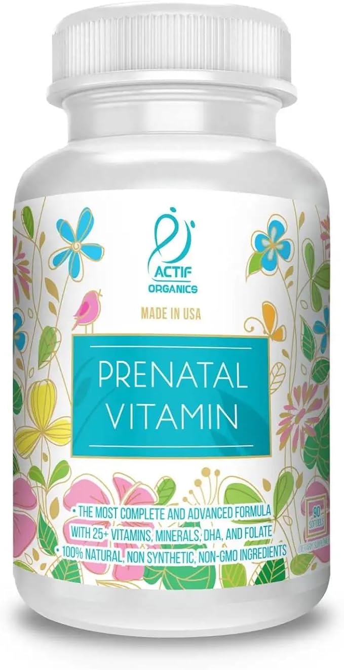 ACTIF Organic Prenatal Vitamin with 30+ Organic Vitamins, 100% Natural, DHA, EPA, Omega 3, and Organic Herbal Blend - Non-GMO, 90 Count