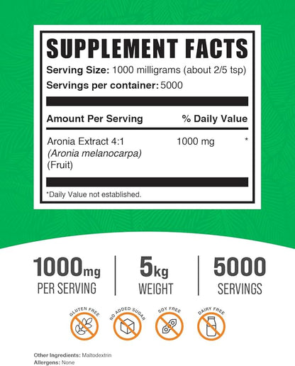 BulkSupplements.com Aronia Extract Powder - Aronia Berry Extract, Chokeberry Supplement, Sourced from Aronia Berry - Gluten Free, 1000mg per Serving, 5kg (11 lbs) (Pack of 5)