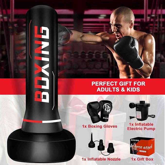 Freestanding Punching Bag for Adult Teens, 70" Heavy Punching Bag with Boxing Gloves and Electric Air Pump for Beginners Kickboxing Training MMA Muay Thai Fitness Office Home Gym