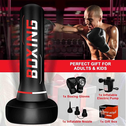 Freestanding Punching Bag for Adult Teens, 70" Heavy Punching Bag with Boxing Gloves and Electric Air Pump for Beginners Kickboxing Training MMA Muay Thai Fitness Office Home Gym