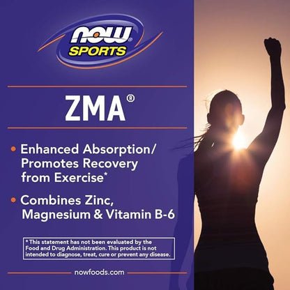 NOW Foods Sports Nutrition, ZMA (Zinc, Magnesium and Vitamin B-6), Enhanced Absorption, Sports Recovery*, 90 Capsules