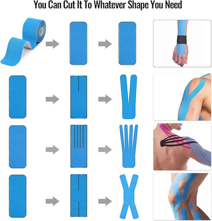 Kinesiology Tape precut (2 Rolls,40 Strips,2" X 10" Strips) Kinesiology Tape Waterproof Breathable Latex Free Tape for Ankle Wrists Knees Running Swimming Elastic Sports Activities Tapes(Blue)