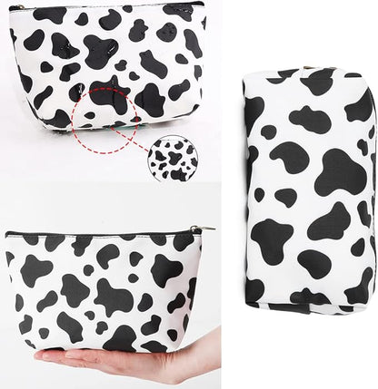 FITINI 3 Pieces Makeup Bags Double Layer Travel Large White Cows Cosmetic Cases Organizer Toiletry Bags Waterproof Small Zipper Pouch for Women Makeup Brush Storage Bag