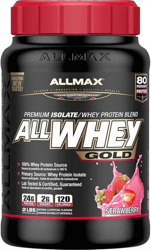ALLMAX Nutrition Gold ALLWHEY, Strawberry - 2 lb - 24 Grams of Protein Per Scoop - Gluten Free, Low Carb & Low Sugar - Approx. 30 Servings